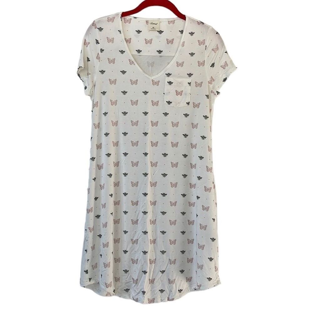 Soma Women's Cool Nights Sleep Shirt XS Nightgown Short Sleeve Butterflly V Neck